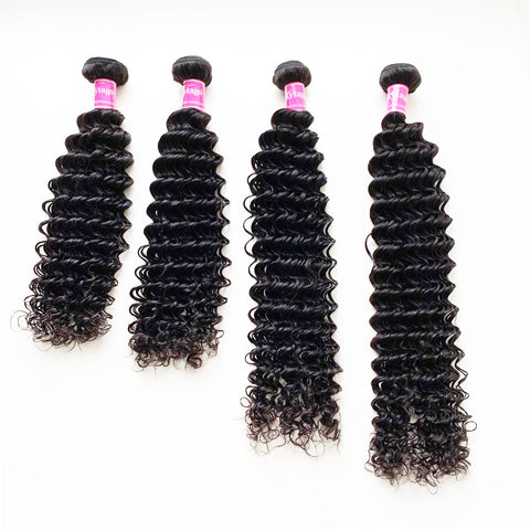 Kytago 4 Bundles Peruvian Deep Wave Virgin Hair Weave Natural Color