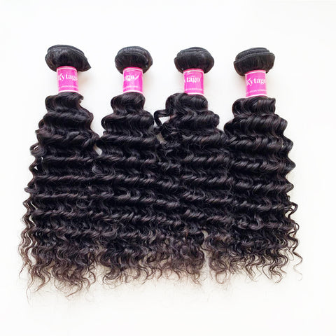 Kytago Indian Deep Wave Hair Weave 4 Bundles Human Virgin Hair