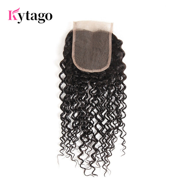 Kytago 4*4 Three Part Middle Part And Free Part Lace Closure Curly 100% Virgin Human Hair