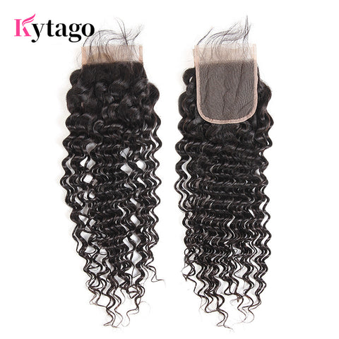 Kytago Deep Wave Virgin Hair Lace Closure 4*4 Free Part Middle Part Three Part 8in-20in Closure Free Shipping